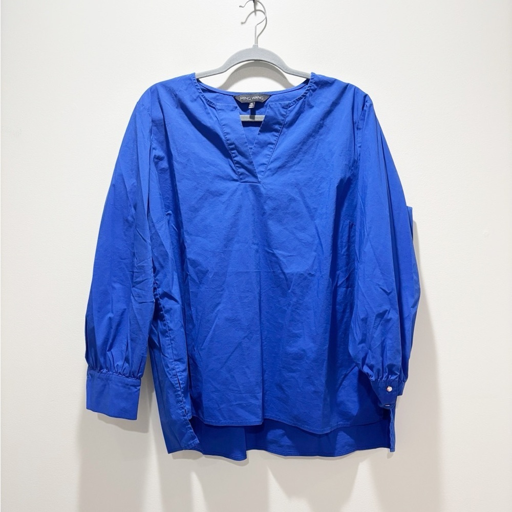 Ming Wang Women’s Cobalt Blue Cotton Blend Popover Blouse Size XL